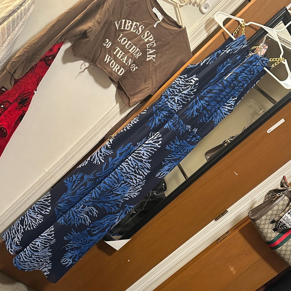 Michael Kors Navy Maxi Skirt with Blue Coral Print - Picture 6 of 7